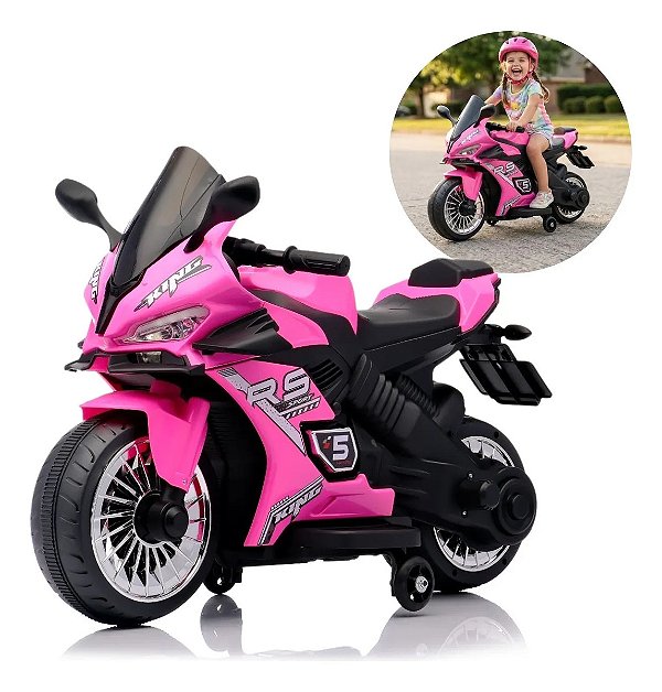 Mini Moto Elétrica Infantil 6v Rosa Bateria Recarregável Luz Som Rodas De Apoio Até 30kg Certificada Inmetro