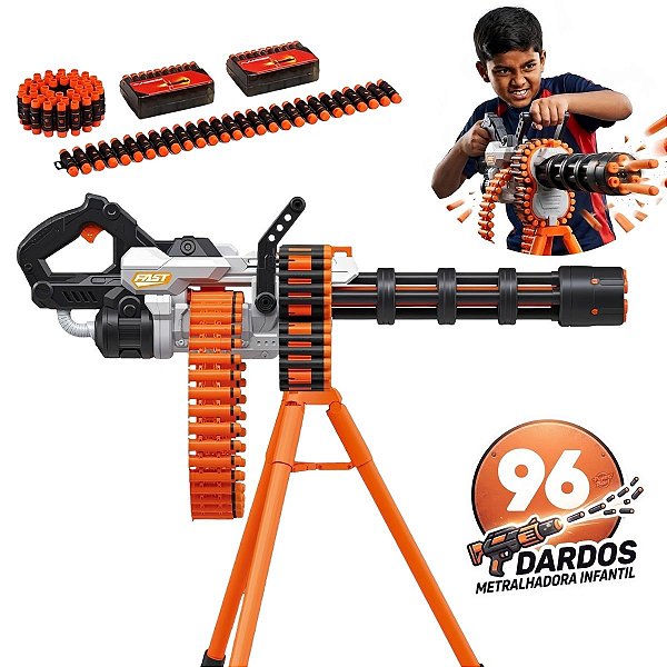 Lançador De Dardos Infantil Com 96 Dardos De Espuma Capacidade 40 Dardos Disparo Contínuo Brinquedo Inmetro