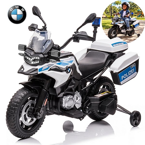 Mini Moto Elétrica Infantil Bmw F850 Gs 12v Branca Licenciada Com Bagageiro Luz Som Bateria Recarregável