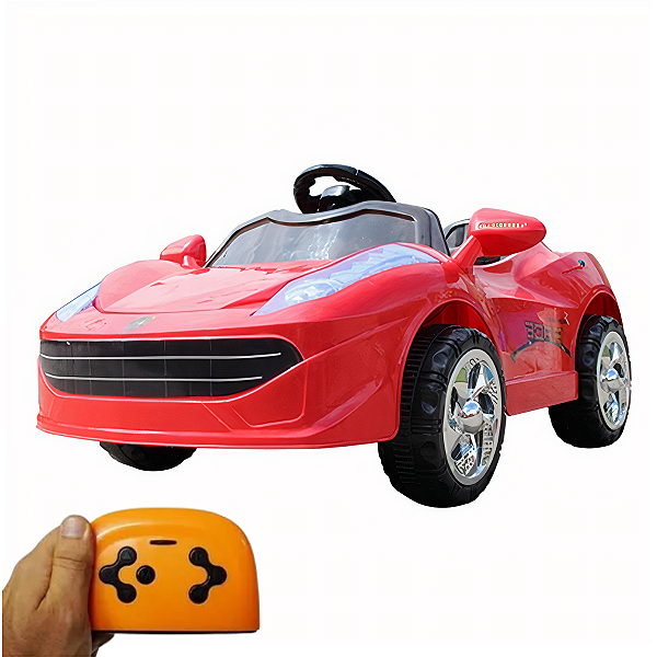 Mini Carro Eletrico Infantil 6v Vermelho Luz no Farol Com Controle Remoto Buzina e Som de Partida