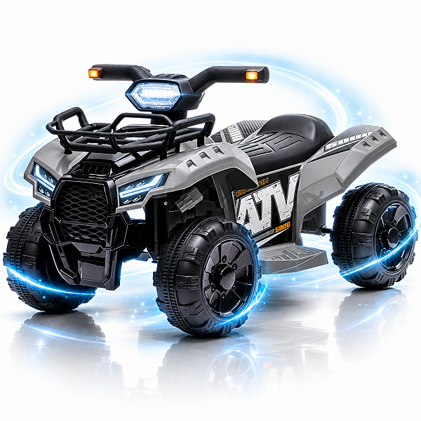 Mini Quadriciclo Elétrico Infantil Bel ATV 6V Cinza com MP3 USB Farol Luzes Buzina e Música 3km/h