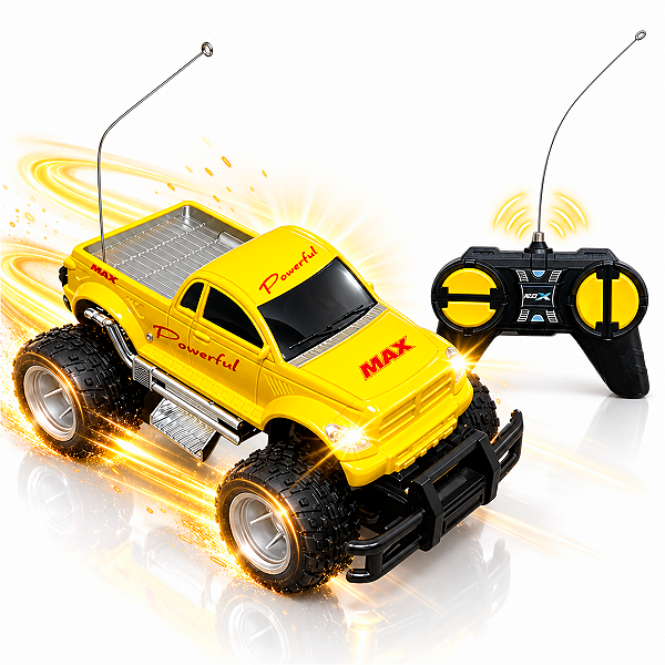 Carrinho Pick Up Infantil Importway Amarela Controle Remoto Caminhonete 4 Direções Diversão e Aventura