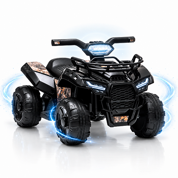 Mini Quadriciclo Elétrico Infantil Preto Bel 6V MP3 USB Música Farol Buzina Luzes Aceleração no Guidão Diversão Aventura