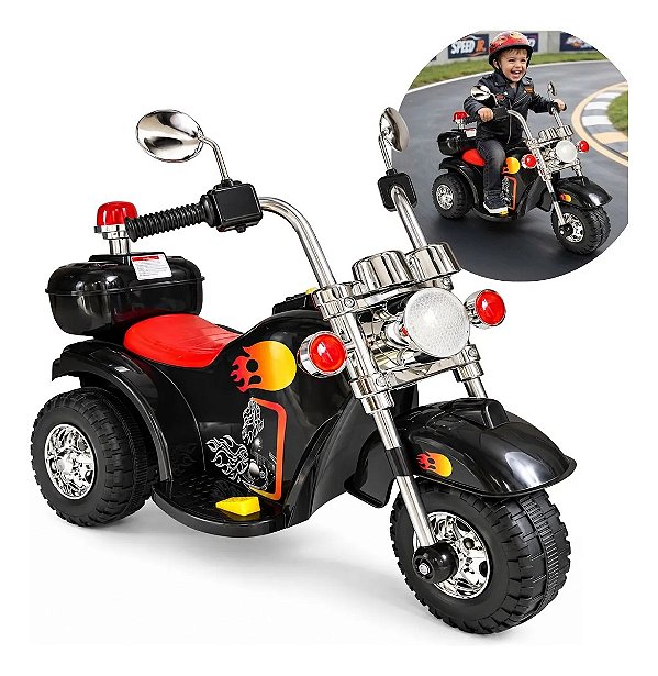 Mini Moto Elétrica Infantil Triciclo Policial 6v Com Sirene Farol Luz Som Porta Objetos Frente E Ré