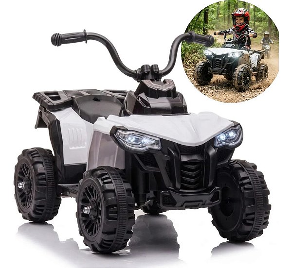 Mini Carro Elétrico Infantil Utv 6v Branco Com Luz Som Frente E Ré Bateria Recarregável Certificado Inmetro
