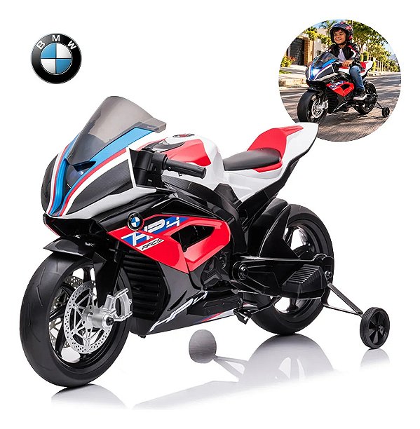 Mini Moto Elétrica Infantil Bmw Hp4 12v Vermelha Licenciada Bateria Recarregável Luz Som Até 6km/h 30kg