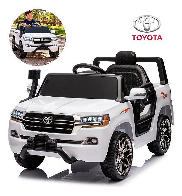 Carro Elétrico Infantil Toyota Land Cruiser 12v Branco Licenciado Controle Remoto Luz Som Bateria Recarregável