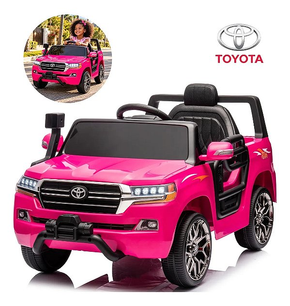 Carro Elétrico Infantil Toyota Land Cruiser 12v Rosa Licenciado Controle Remoto Luz Som Bateria Recarregável