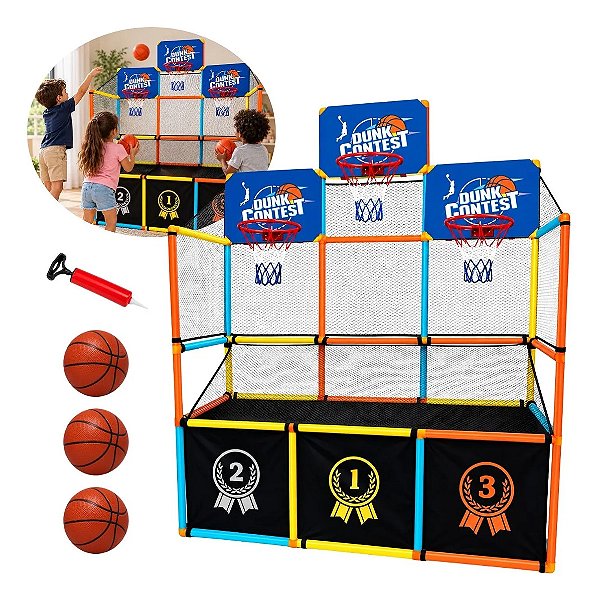 Jogo De Basquete Infantil Arremesso 172cm Com Cesta Tabela Bola Bomba De Ar E Estrutura De Fácil Montagem