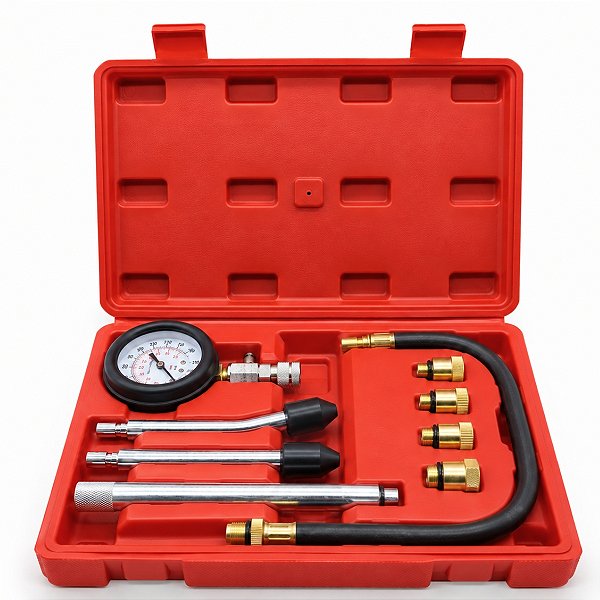 Medidor De Compressão Cilindros Motor 300 Psi Femax Kit Manômetro Com Adaptadores Mangueira E Maleta