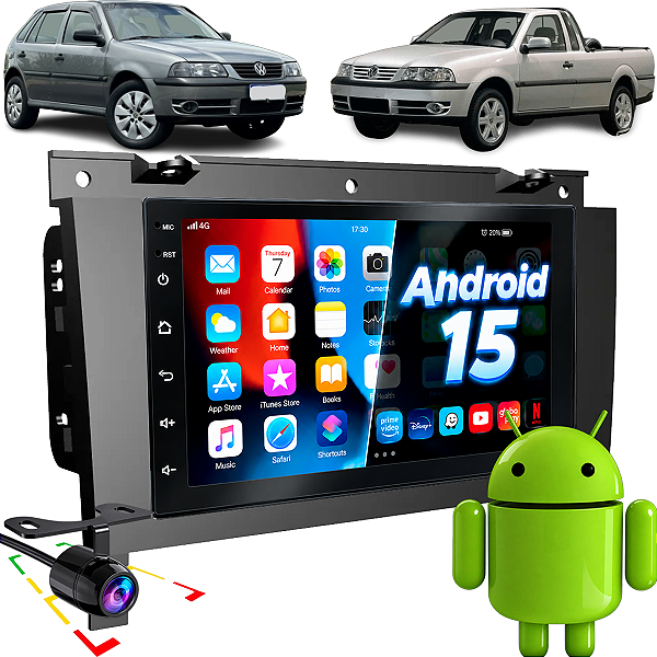 Multimidia Sistema Android 15 Nimus 4GB Ram DDR4 + 64GB Tela 7 Pol + Câmera de ré + Moldura Gol G3 Saveiro G3 Parati G3
