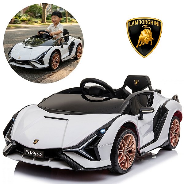 Carro Elétrico Infantil Lamborghini Sian 12v Branco Licenciado Com Controle Remoto Luz Som Frente E Ré