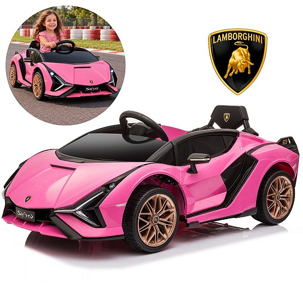 Carro Elétrico Infantil Lamborghini Sian 12v Rosa Licenciado Com Controle Remoto Luz Som Frente E Ré