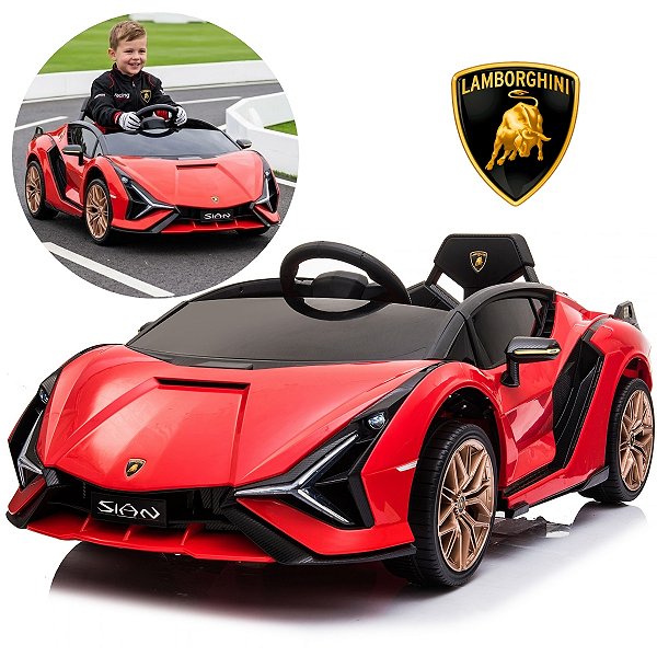 Carro Elétrico Infantil Lamborghini Sian 12v Vermelho Licenciado Com Controle Remoto Luz Som Frente E Ré