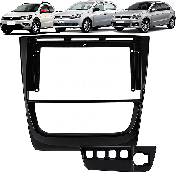 Moldura de Painel Para Central Multimidia 9 Polegadas Black Piano 2 Din Gol Voyage Saveiro G6 C/Acabamentos Botões
