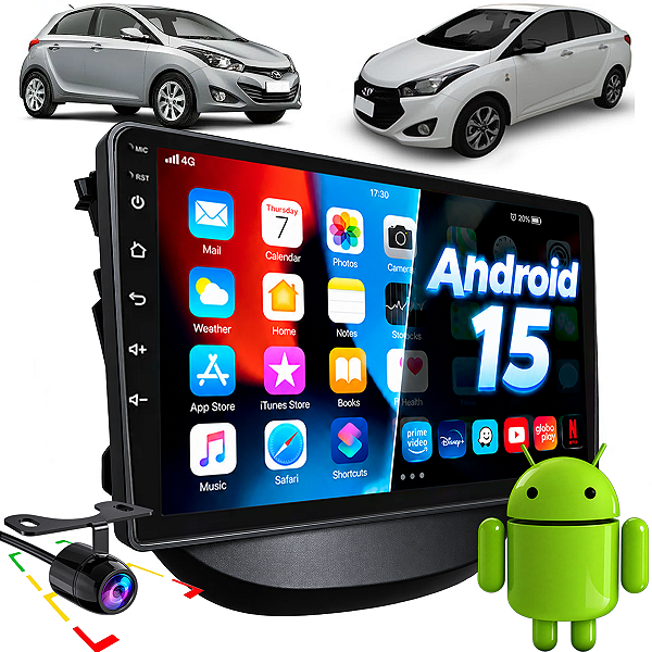 Kit Central Multimídia Android 15 Nimus Tela 9 Polegadas Carplay Sem Fio Hb20 2012 até 2019  + Moldura e Camera de Ré