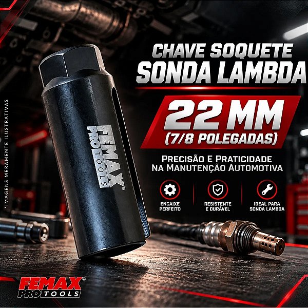 Chave Soquete Sonda Lambda 22mm Sextavada Femax Ferramenta Automotiva Para Remoção E Instalação De Sensor