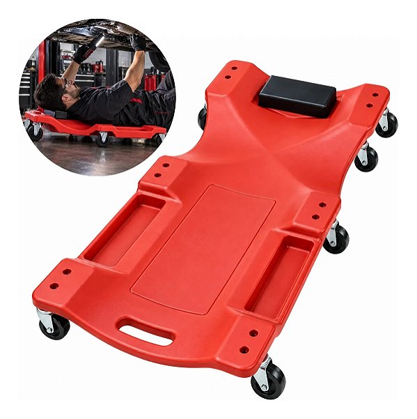 Carro Esteira Para Mecânico Profissional Femax Com Encosto Ergonômico E Bandejas Para Ferramentas Suporta 150kg