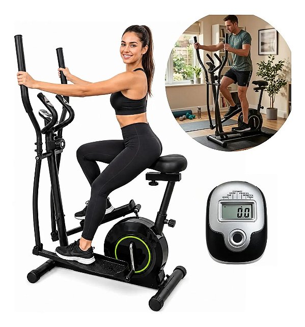 Bicicleta Ergométrica Horizontal Elíptico 2 Em 1 Com Assento 8 Níveis De Resistência Para Academia Em Casa