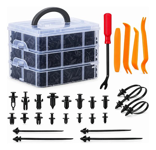 Kit 620 Peças Grampos Presilhas Automotivas Para Parachoque Paralama Painel Porta E Acabamento Em Nylon