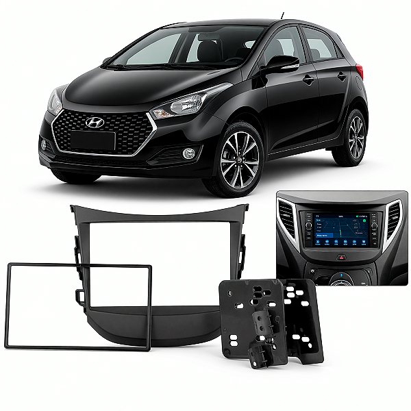 Moldura Painel 2 Din Multimídia 7 Polegadas Hyundai HB20 HB20S HB20X 2012 a 2018 Preta para MP5 DVD Som Automotivo AP664