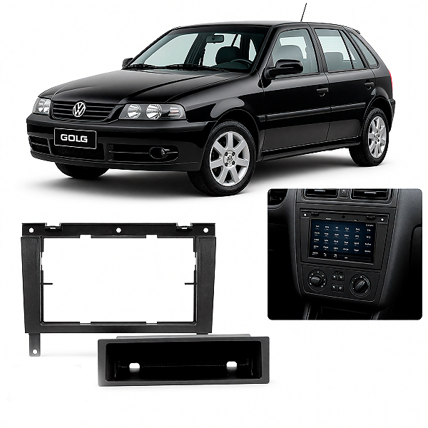 Moldura Painel 1 Din Gol G3 Parati G3 Saveiro G3 2000 a 2005 Preta com Porta Objetos para Som Automotivo AP723