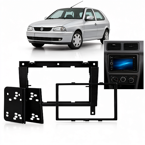 Moldura Painel 2 Din Gol G3 Parati G3 Saveiro G3 2000 a 2005 Preta AP536 Central Multimídia DVD Player Som Automotivo VW