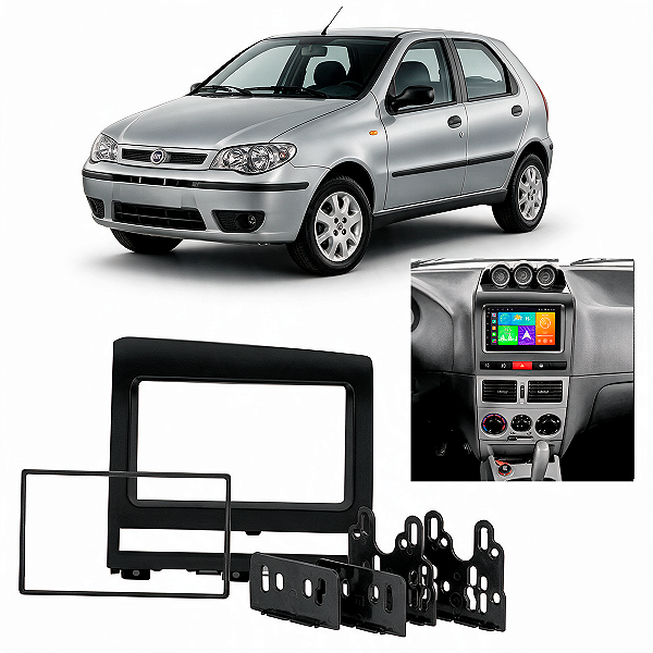 Moldura Painel 2 Din Fiat Palio Siena Strada Idea Weekend 05/12 Preta AP515 Central Multimídia DVD Player Automotivo