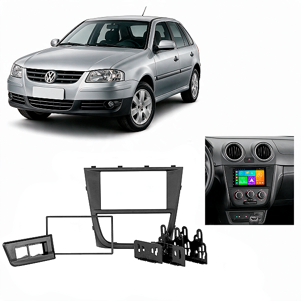 Moldura Painel 2 Din Gol G5 Voyage G5 Saveiro G5 Preta AP548 Multimídia Som Automotivo