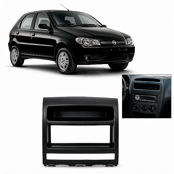 Moldura Painel 1 Din Fiat Palio Siena Strada Idea Weekend Preta AP517 com Porta Objetos para Som Automotivo Multimídia