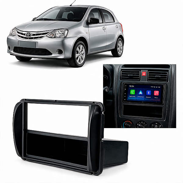 Moldura Painel Toyota Etios 2013 a 2021 1 Din 2 Din Preta com Porta Objetos AP636