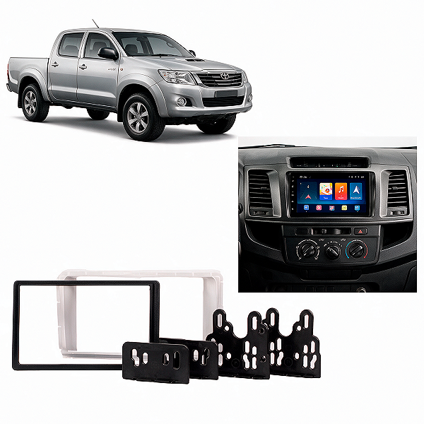 Moldura Painel 2 Din Toyota Hilux 2012 a 2016 Prata para Central Multimídia e DVD AP669