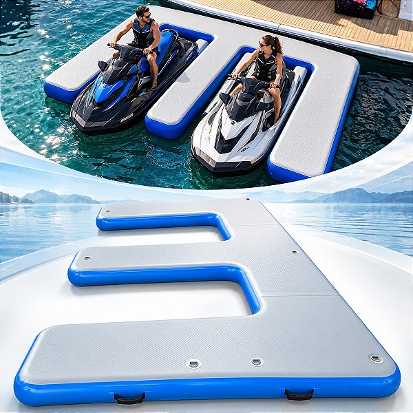 Doca Flutuante Inflável Para 2 Jet Skis Plataforma Náutica Dupla Para Marina Píer E Área De Lazer