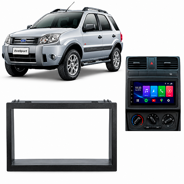 Moldura Painel Multimídia 2 Din Ford Ecosport Fiesta VW Fox Golf Polo Bora Spacefox Crossfox Preta AP485 Expex