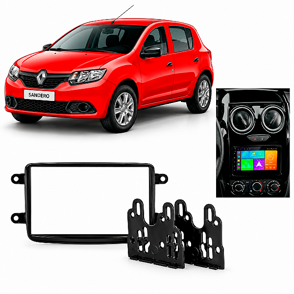 Moldura Central Multimídia Painel 2 Din Renault Kwid Captur Sandero Logan Duster Preta AP619 Padrão Chinês