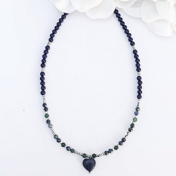 COLAR BOHO LUNA PRATA MIX PEDRAS NATURAIS