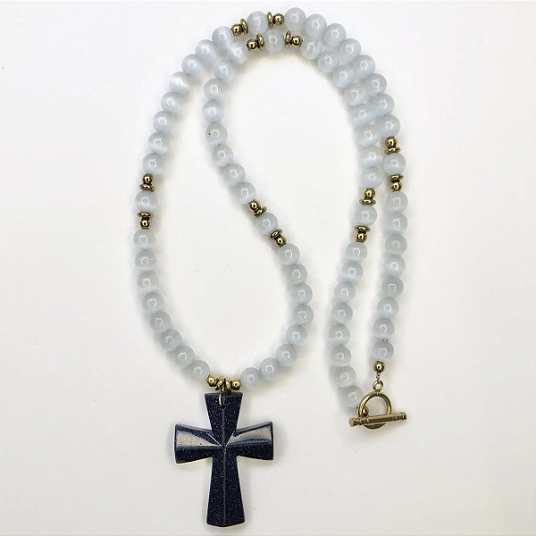COLAR FÉ SELENITA CRUCIFIXO PEDRA DA ESTRELA