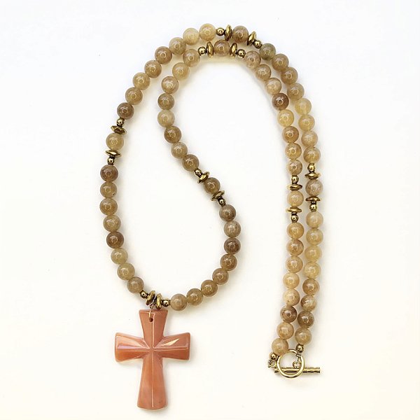 COLAR FÉ TURMALINA AMARELA CRUCIFIXO AGATA LARANJA