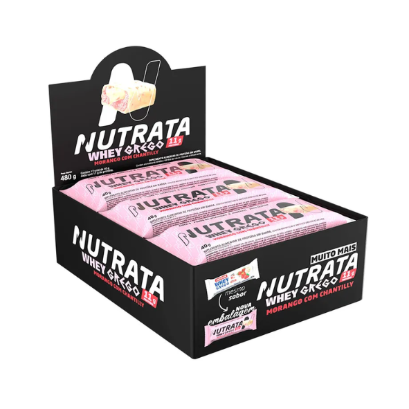 Whey Grego Bar 40g Display Com 12un Nutrata - Morango Com Chantily