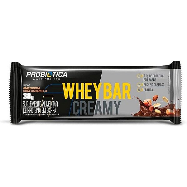 Whey Bar Creamy 38g Amendoim Com Caramelo Probiotica