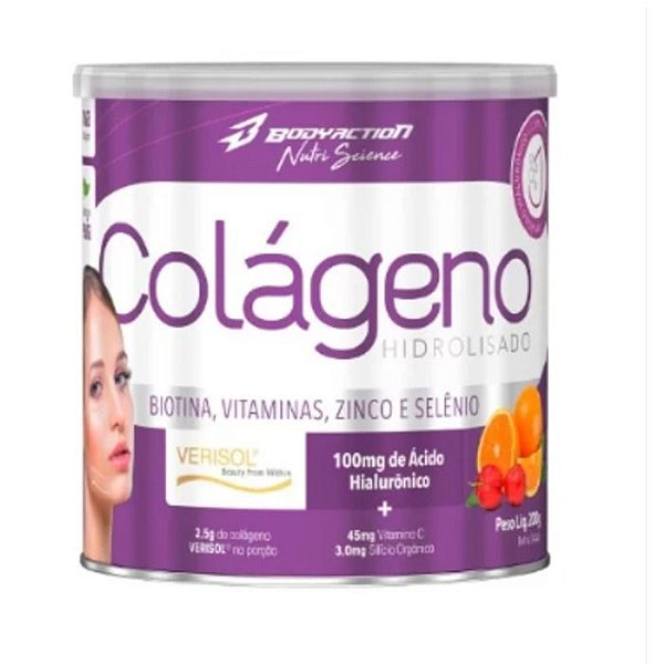 Colágeno Hidrolisado Verisol Em Pó 200g Bodyaction - Laranja Com Acerola