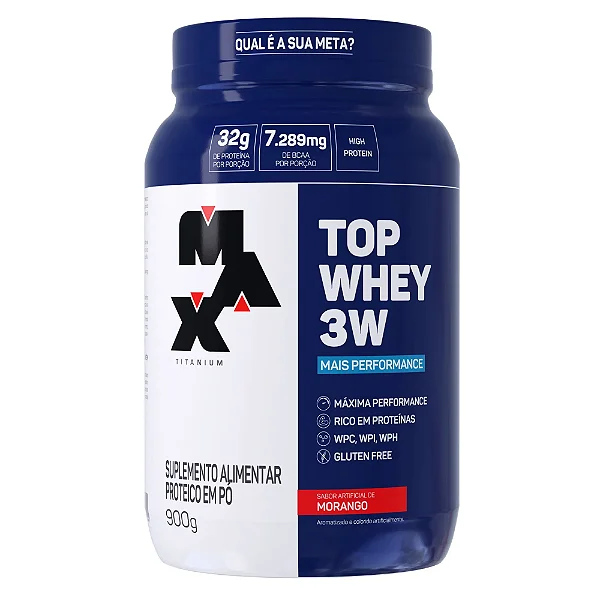 Foto de Top Whey 3W+Performance Pote 900g Max Titanium - Morango