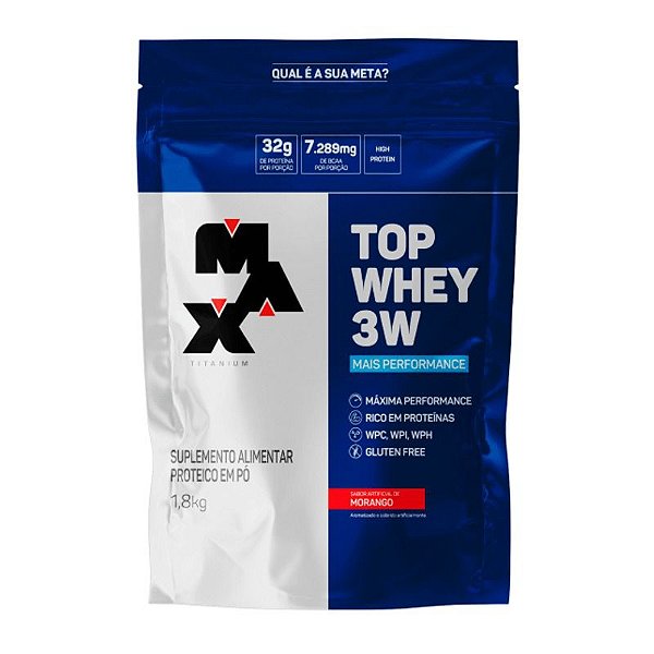 Top Whey 3W + Performance Refil 1.8kg Max Titanium - Morango
