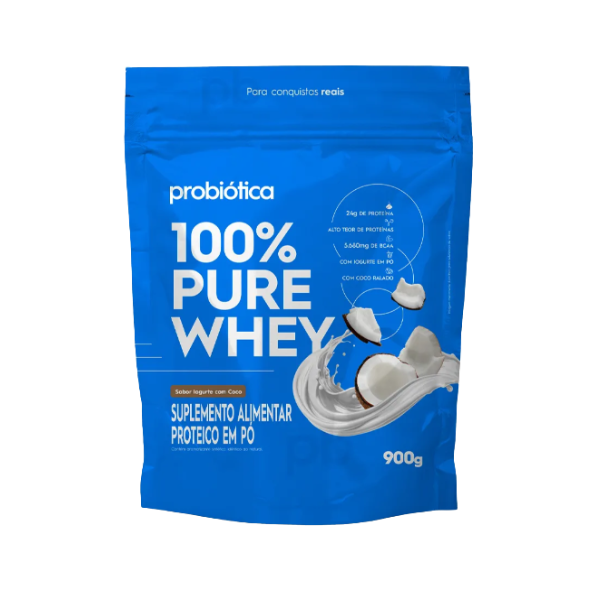 100% Pure Whey Refil 900g Probiótica - Iogurte Com Coco
