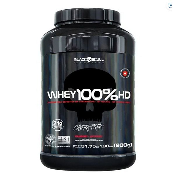 Whey 100% HD Pote 900g Black Skull - MORANGO