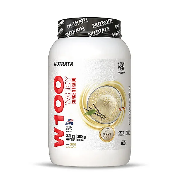 W100 Whey Concentrado Pote 900g Nutrata - Baunilha