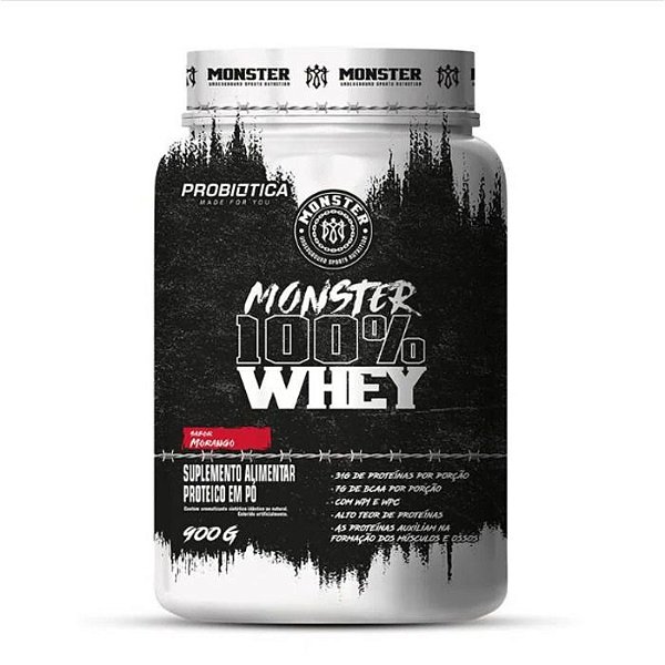 Foto de Monster 100% Whey Pote 900g Probiotica - Morango