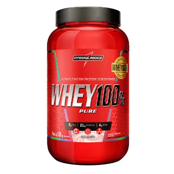 Whey 100% Pure Pote 900g Integralmedica - Morango