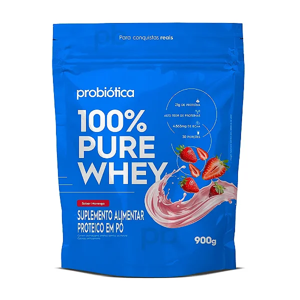Foto de 100% Pure Whey Refil 900g Probiótica - Morango