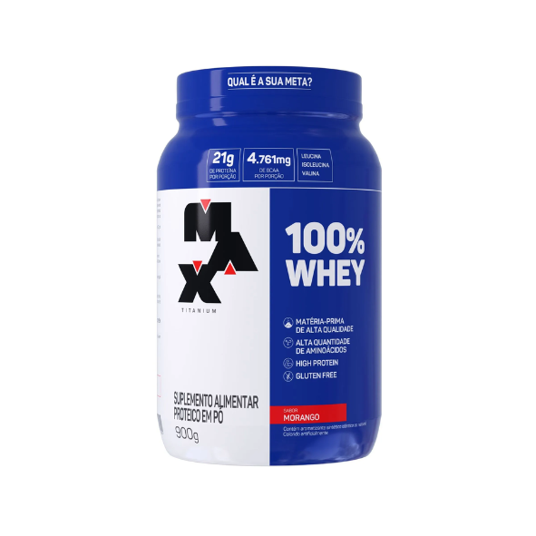 100% Whey Pote 900g Max Titanium - Morango